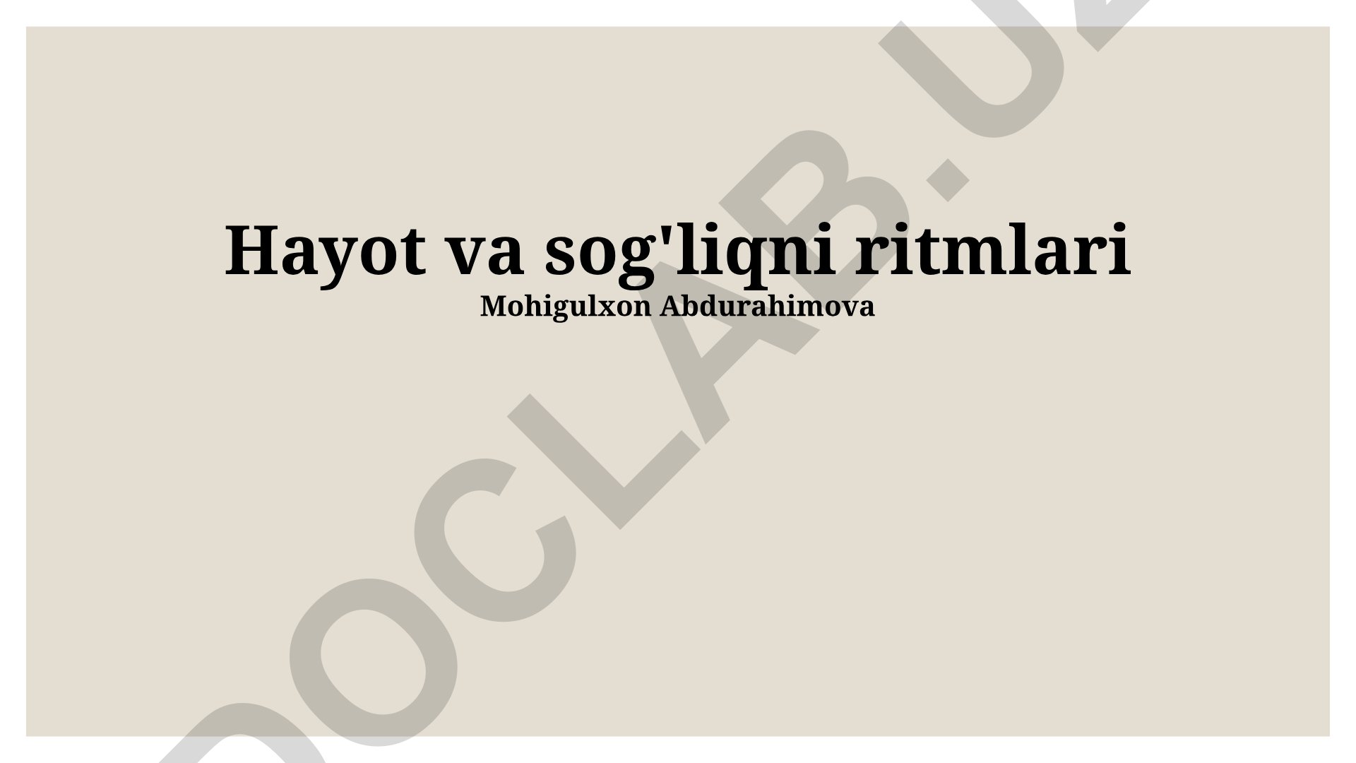 Hayot va sog'liqni ritmlari