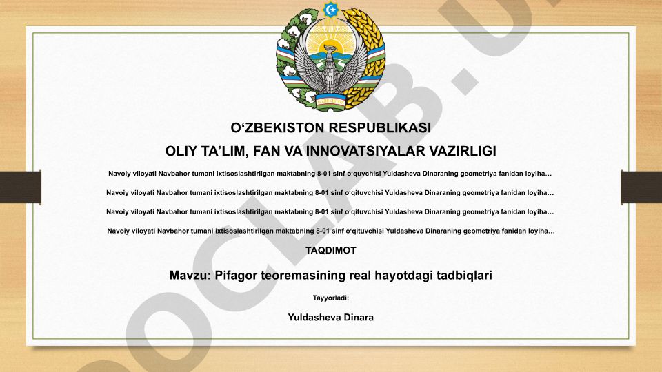 Pifagor teoremasining real hayotdagi tadbiqlari
