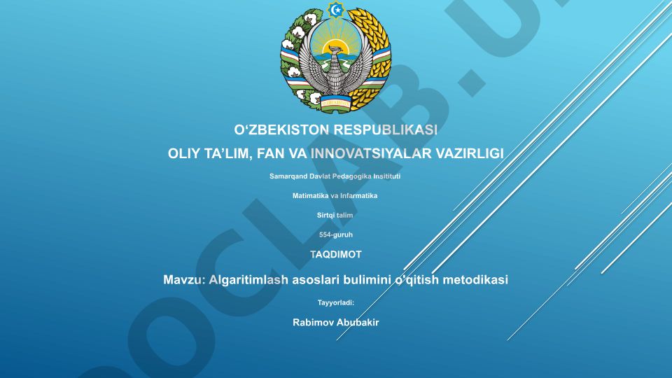 Algaritimlash asoslari bulimini o'qitish metodikasi