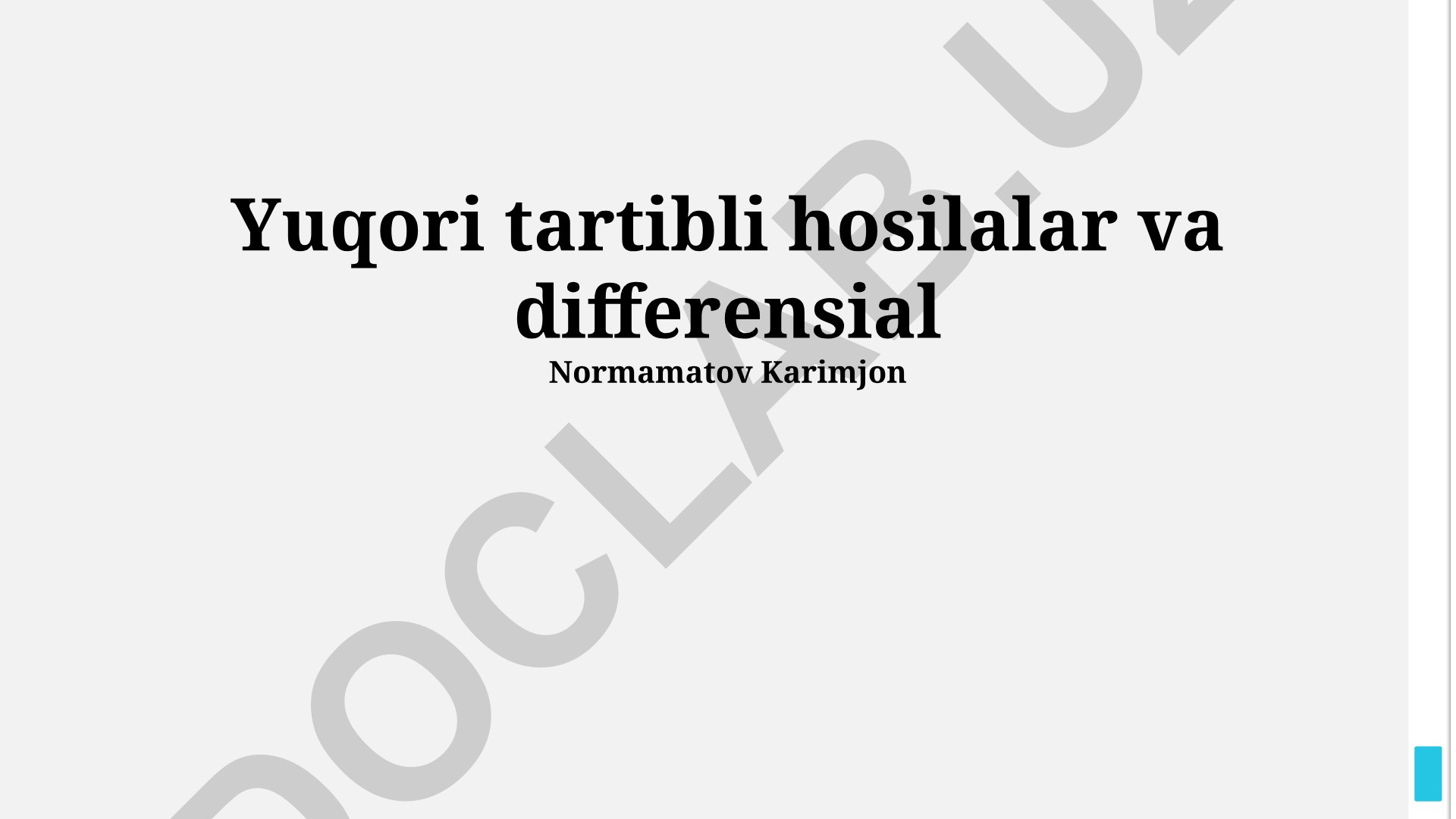 Yuqori tartibli hosilalar va differensiallar
