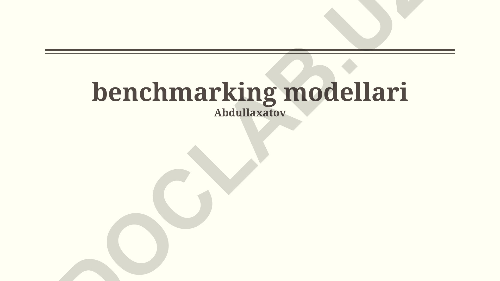 Benchmarking modellari asosiy ko'rsatkichlari va tahlili