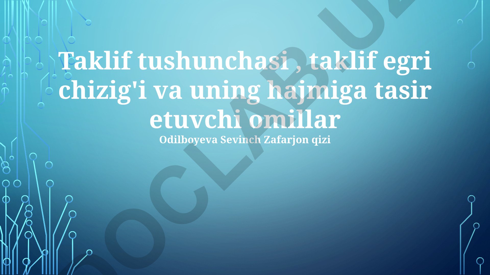 Taklif tushunchasi, taklif egri chizig'i va uning hajmiga tasir etuvchi omillar