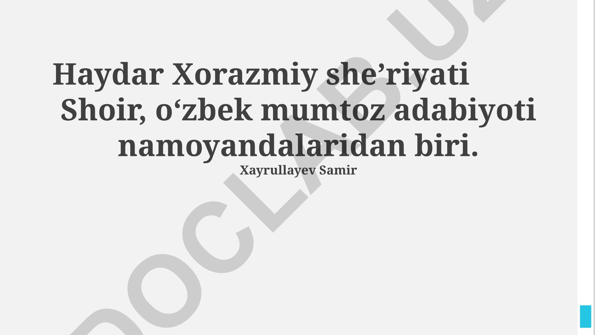 Haydar Xorazmiy she'riyati va badiiy xususiyatlari