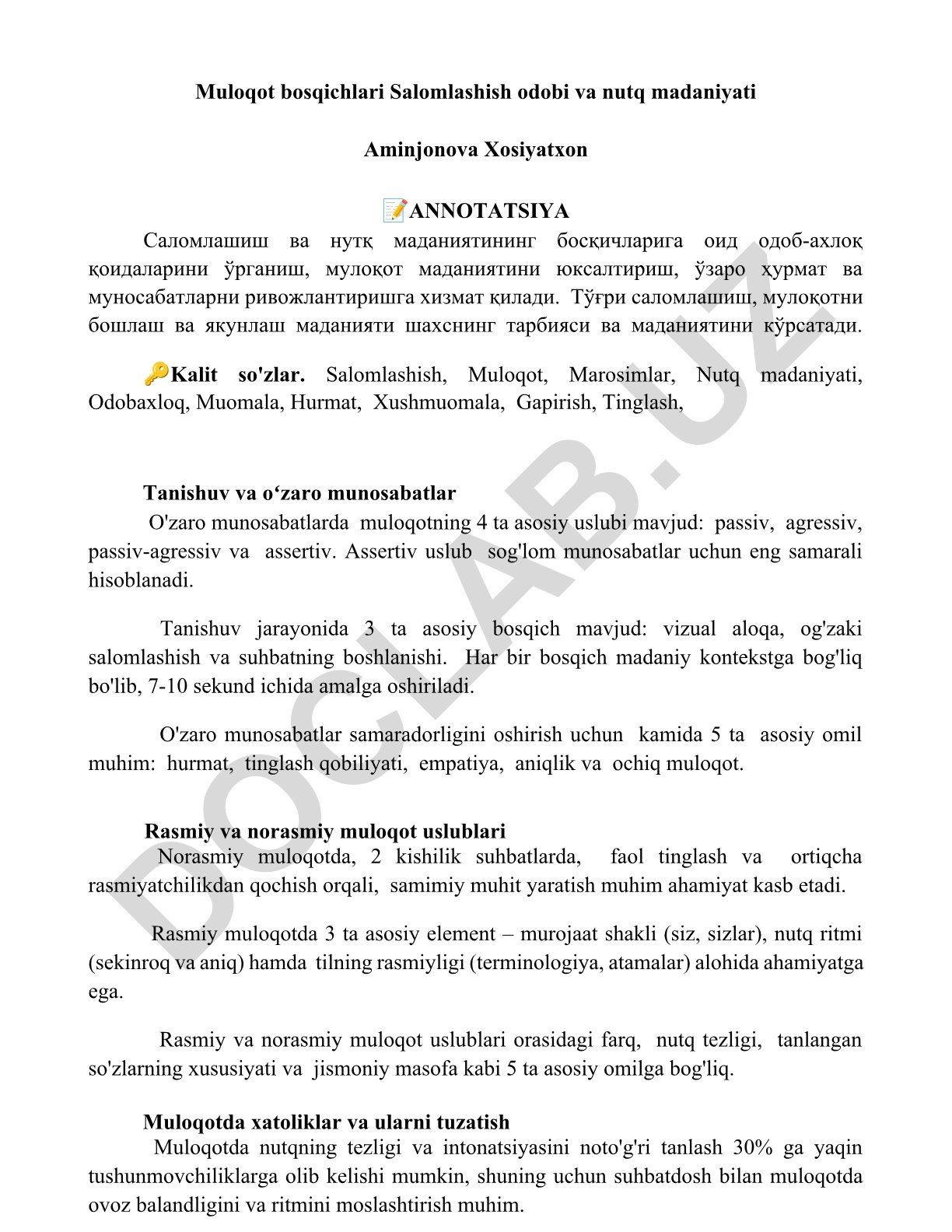 Salomlashish odobi va nutq madaniyati