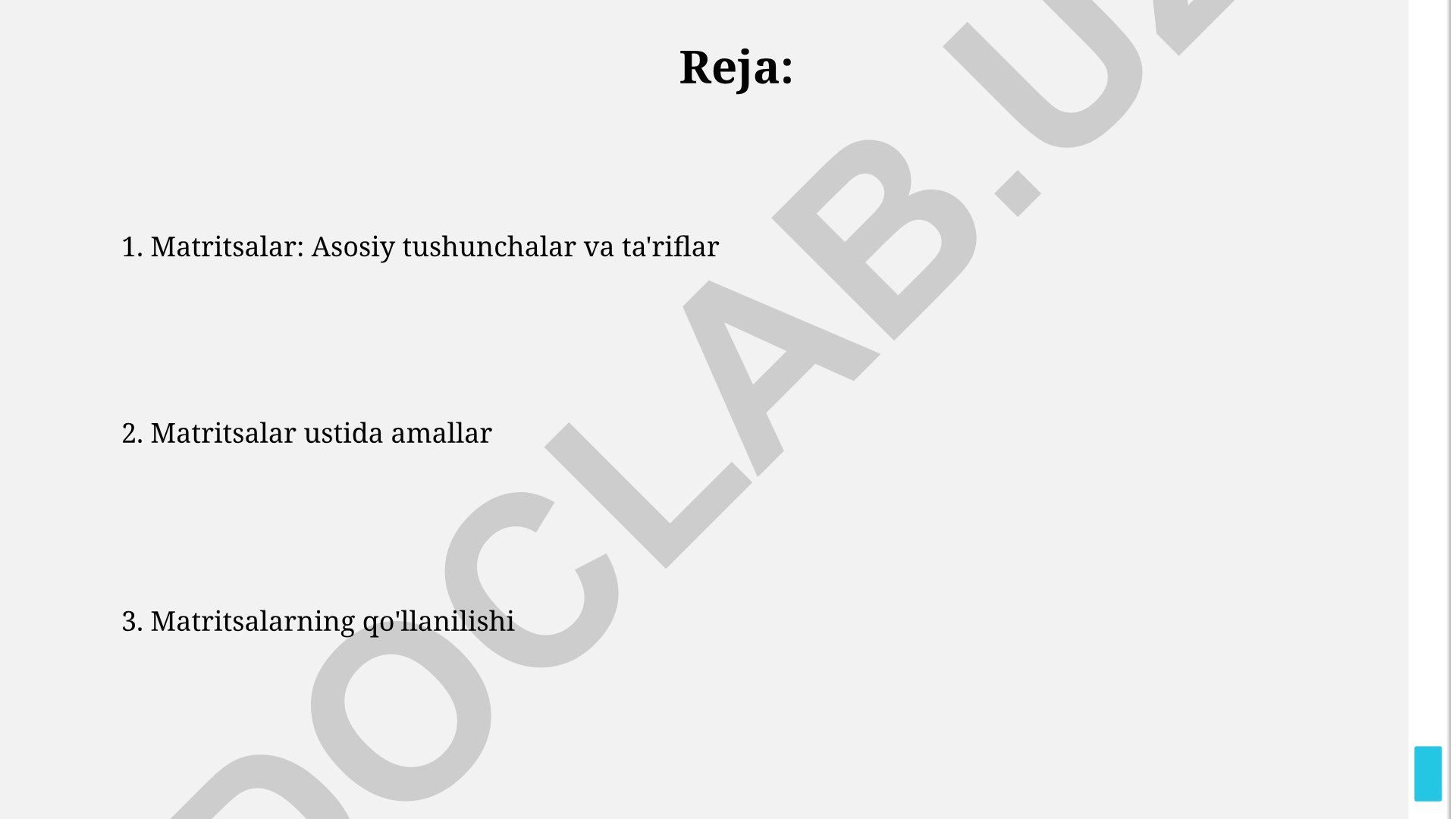 Matritsalar: asosiy tushunchalar, ta'riflar va qo'llanilishi