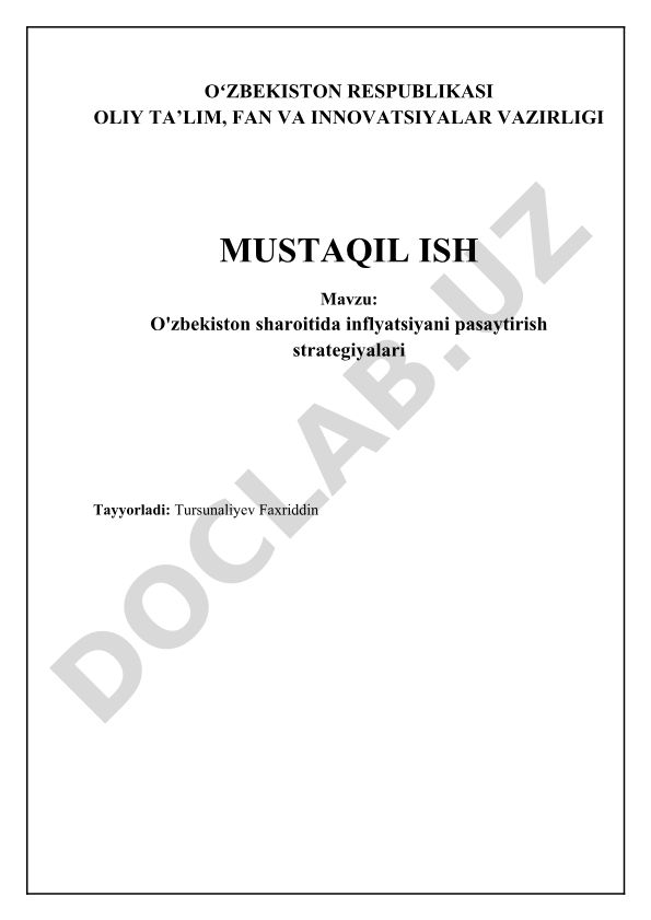 O'zbekiston sharoitida inflyatsiyani pasaytirish strategiyalari