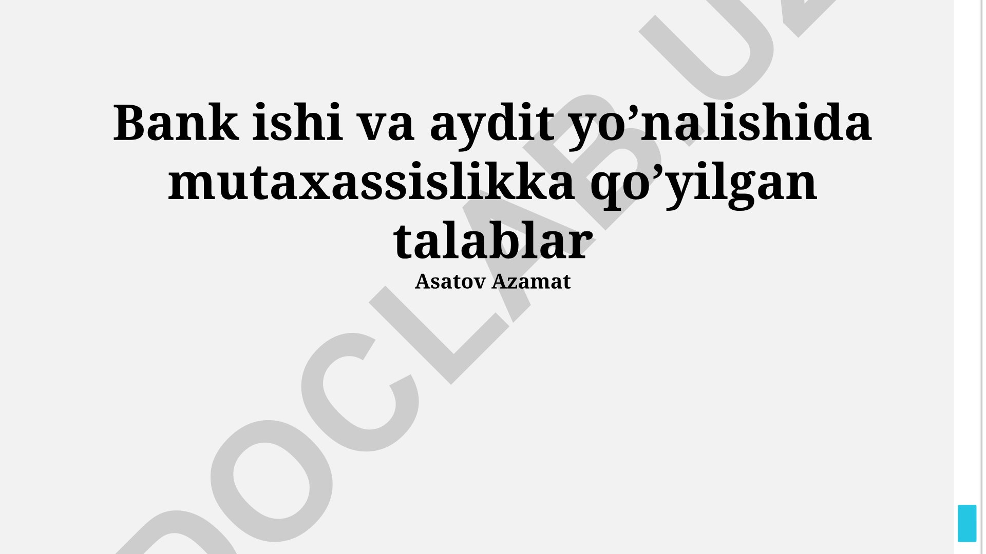 Bank ishi va audit yo'nalishida mutaxassislik talablari