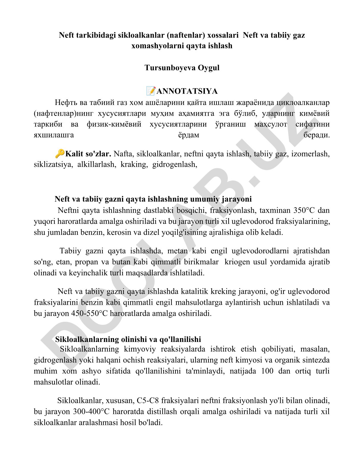 Neft tarkibidagi sikloalkanlar (naftenlar) xossalari