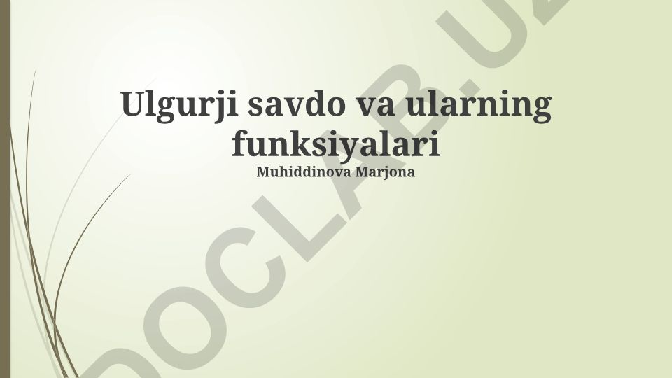Ulgurji savdo va ularning funksiyalari