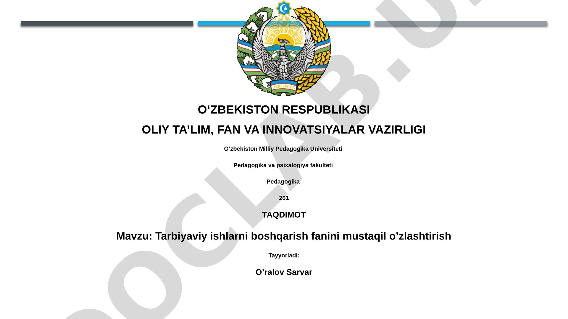 Tarbiyaviy ishlarni boshqarish fanini mustaqil o'zlashtirish