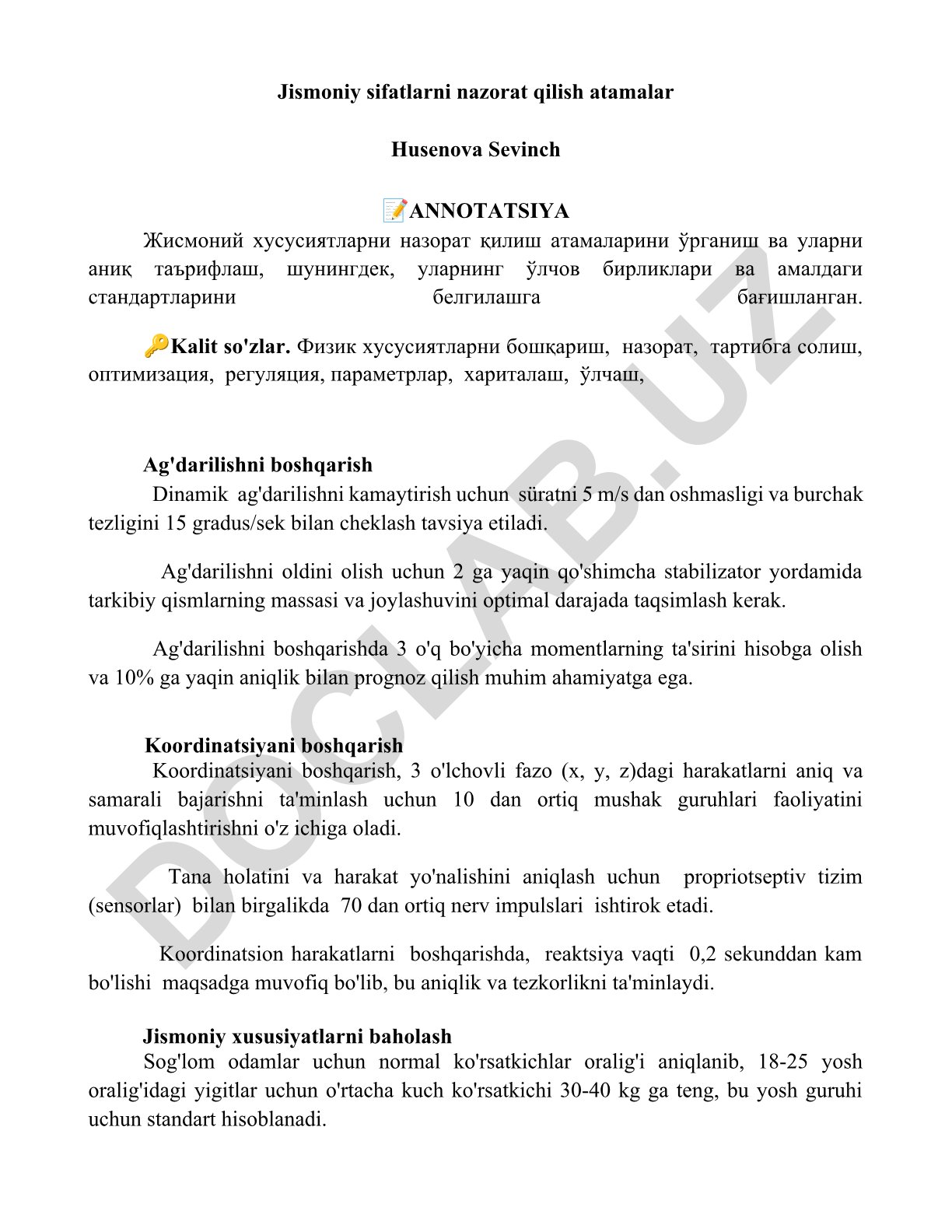 Jismoniy sifatlarni nazorat qilish atamalari