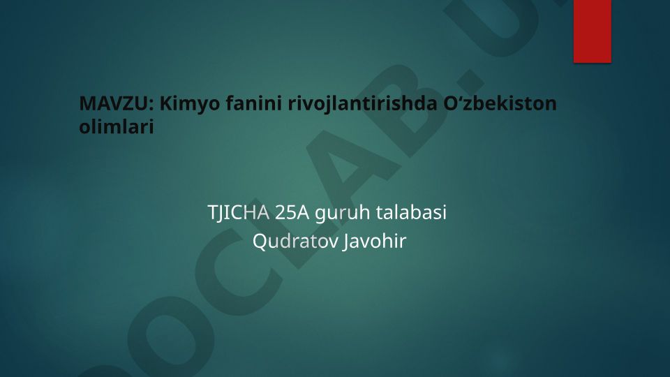 Kimyo fanini rivojlantirishda O‘zbekiston olimlari