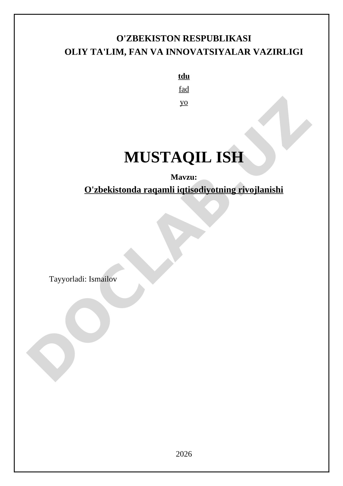 O'zbekistonda raqamli iqtisodiyotning rivojlanishi