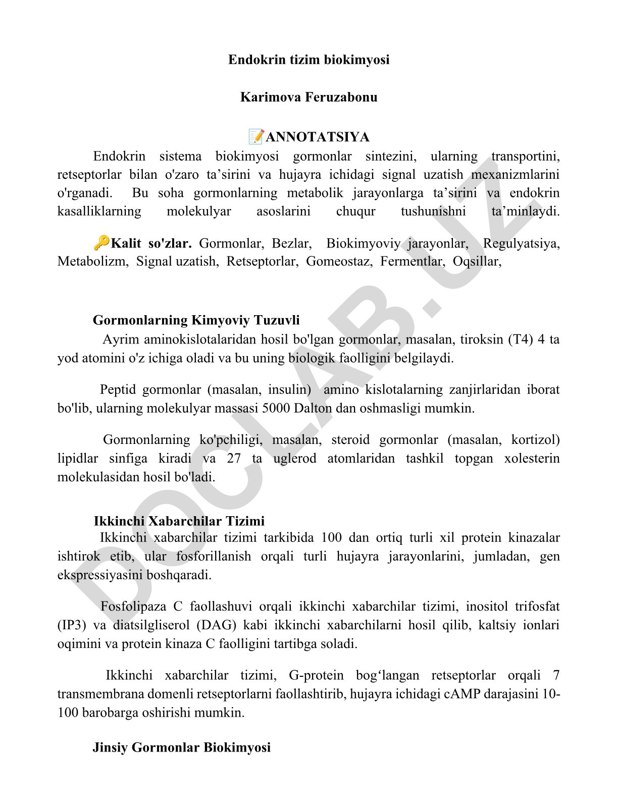 Endokrin tizim biokimyosi