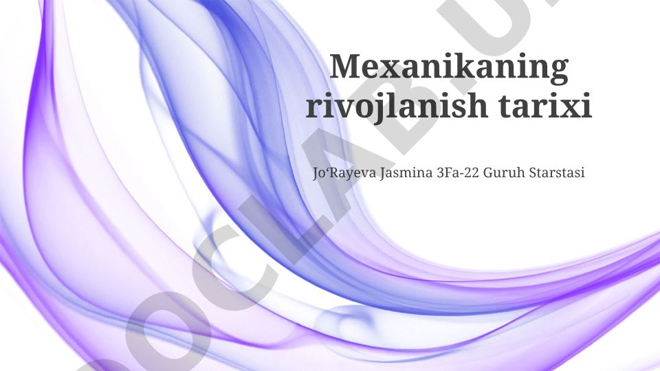 Mexanikaning rivojlanish tarixi