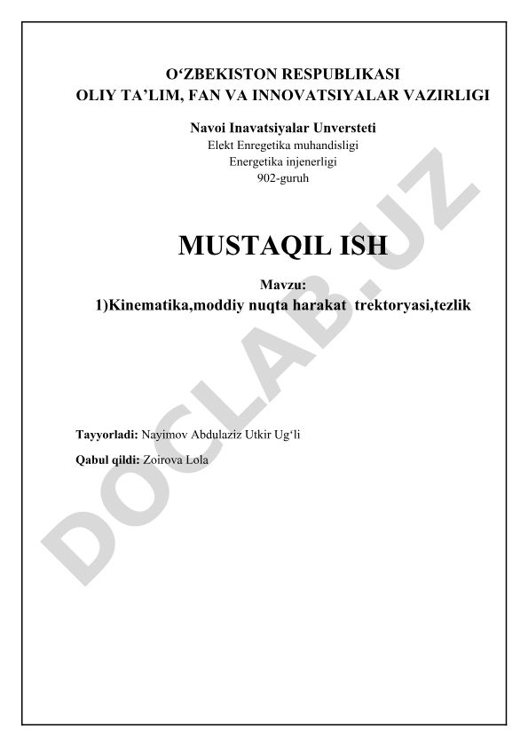 Kinematika, moddiy nuqta harakat traektoriyasi, tezlik