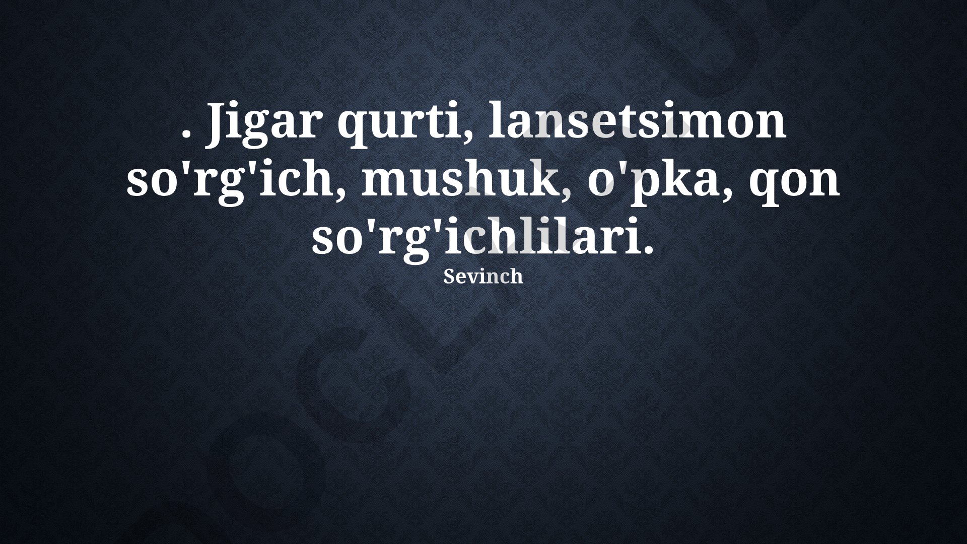 Jigar qurti, lansetsimon so'rg'ich va mushuk, o'pka, qon so'rg'ichlilari