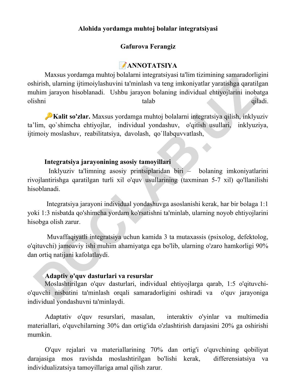 Maxsus yordamga muhtoj bolalarni integratsiyasi
