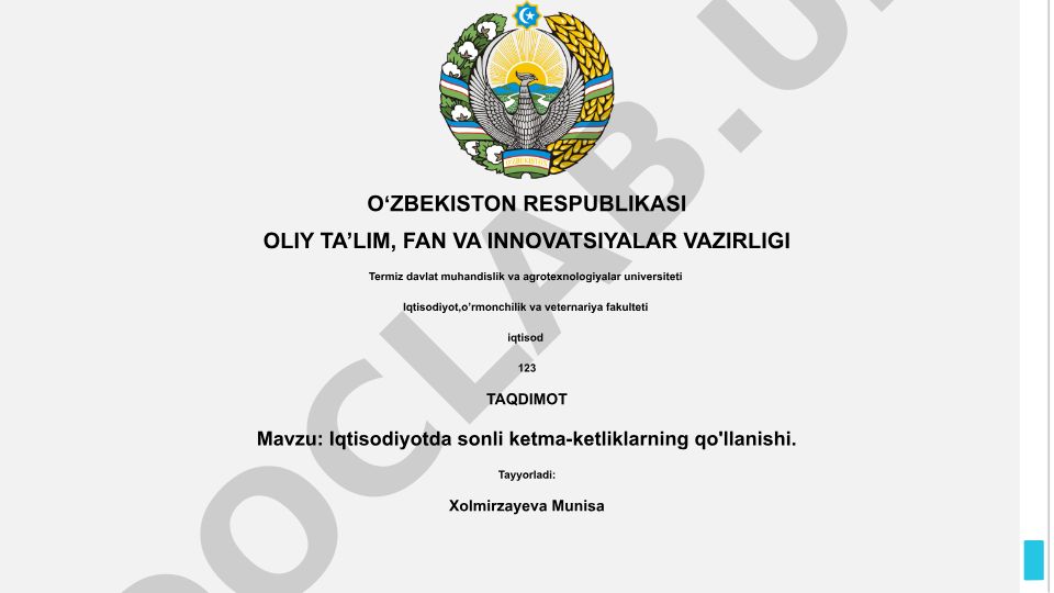Iqtisodiyotda sonli ketma-ketliklarning qo'llanishi