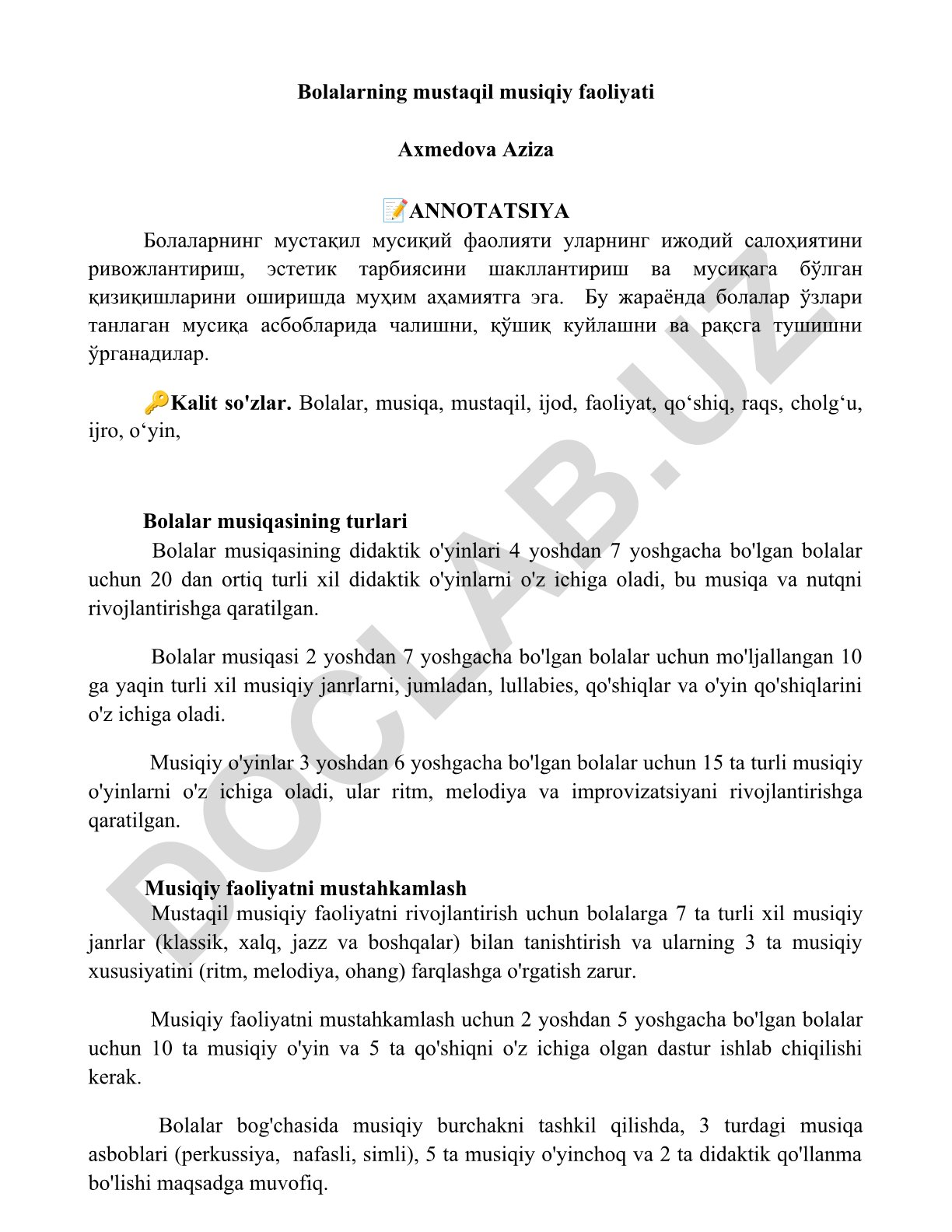 Bolalarning mustaqil musiqiy faoliyati