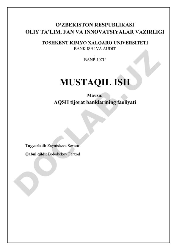 AQSH tijorat banklarining faoliyati