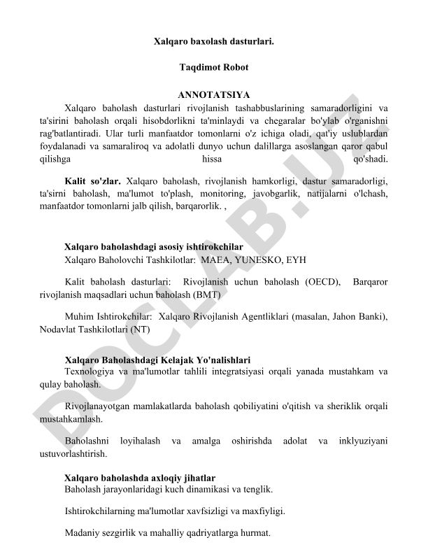 Xalqaro baxolash dasturlari
