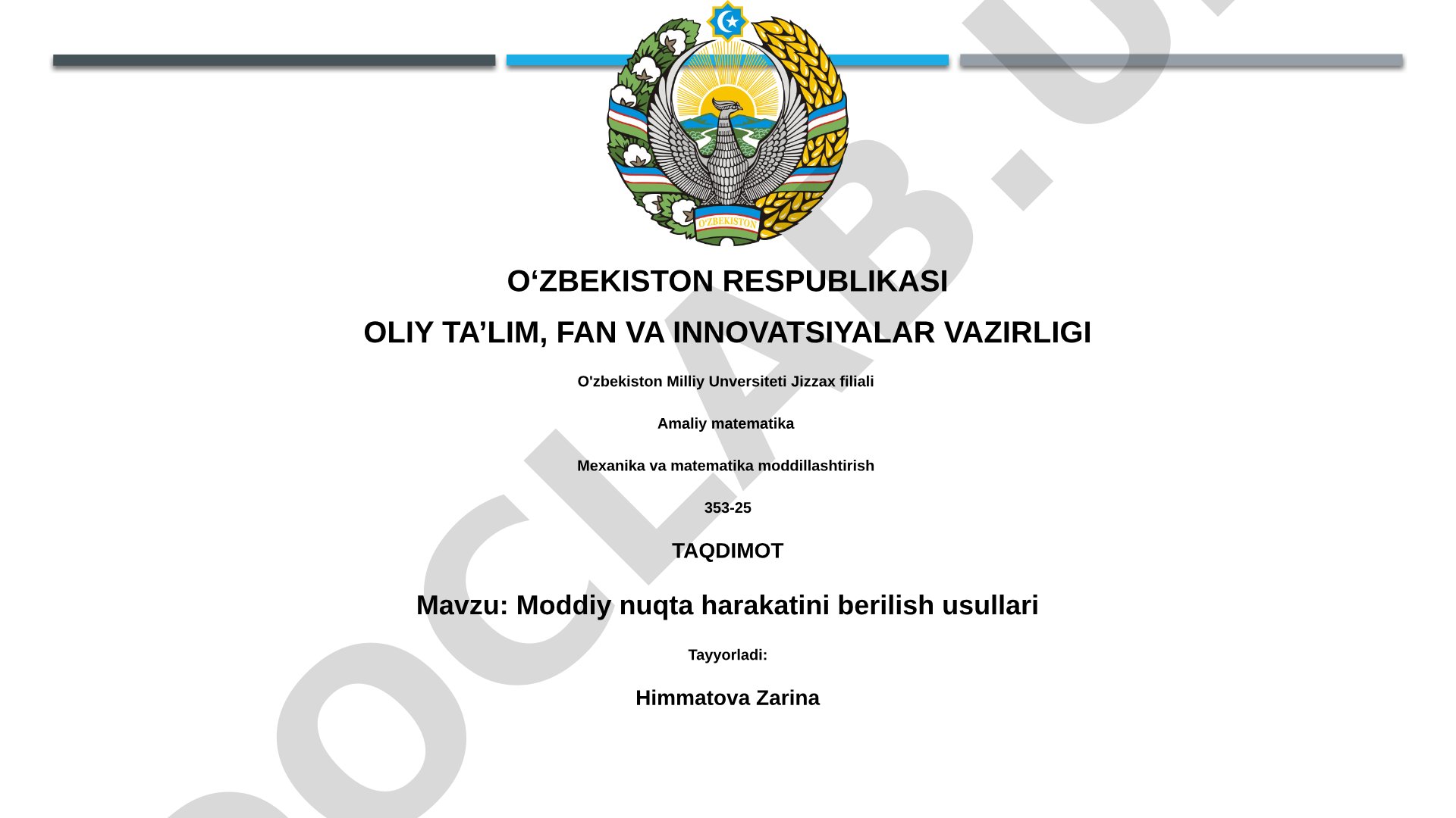 Moddiy nuqta harakatini berilish usullari