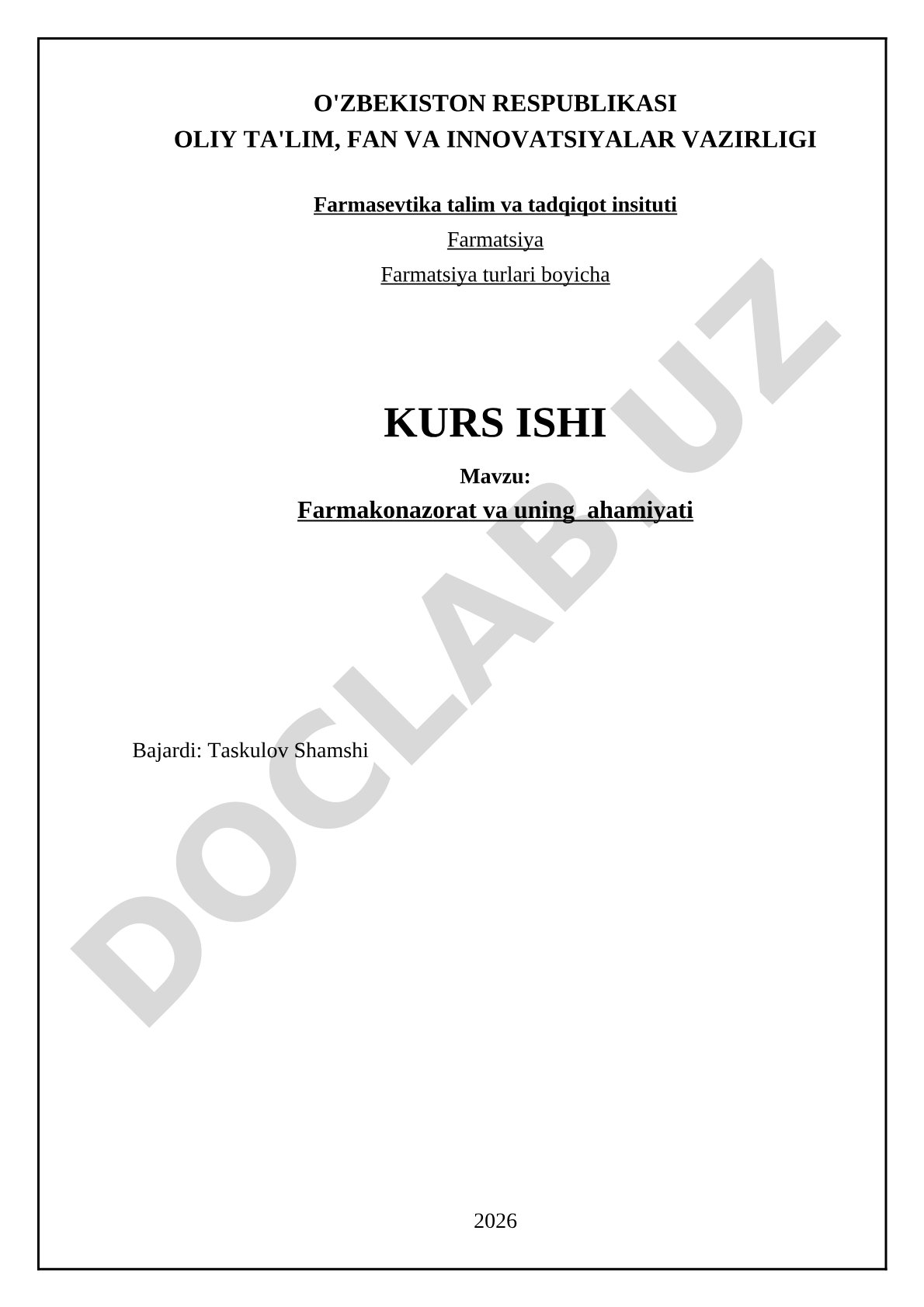 Farmakonazorat va uning ahamiyati