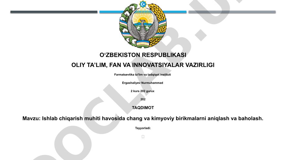 Ishlab chiqarish muhiti havosida chang va kimyoviy birikmalarni aniqlash va baholash