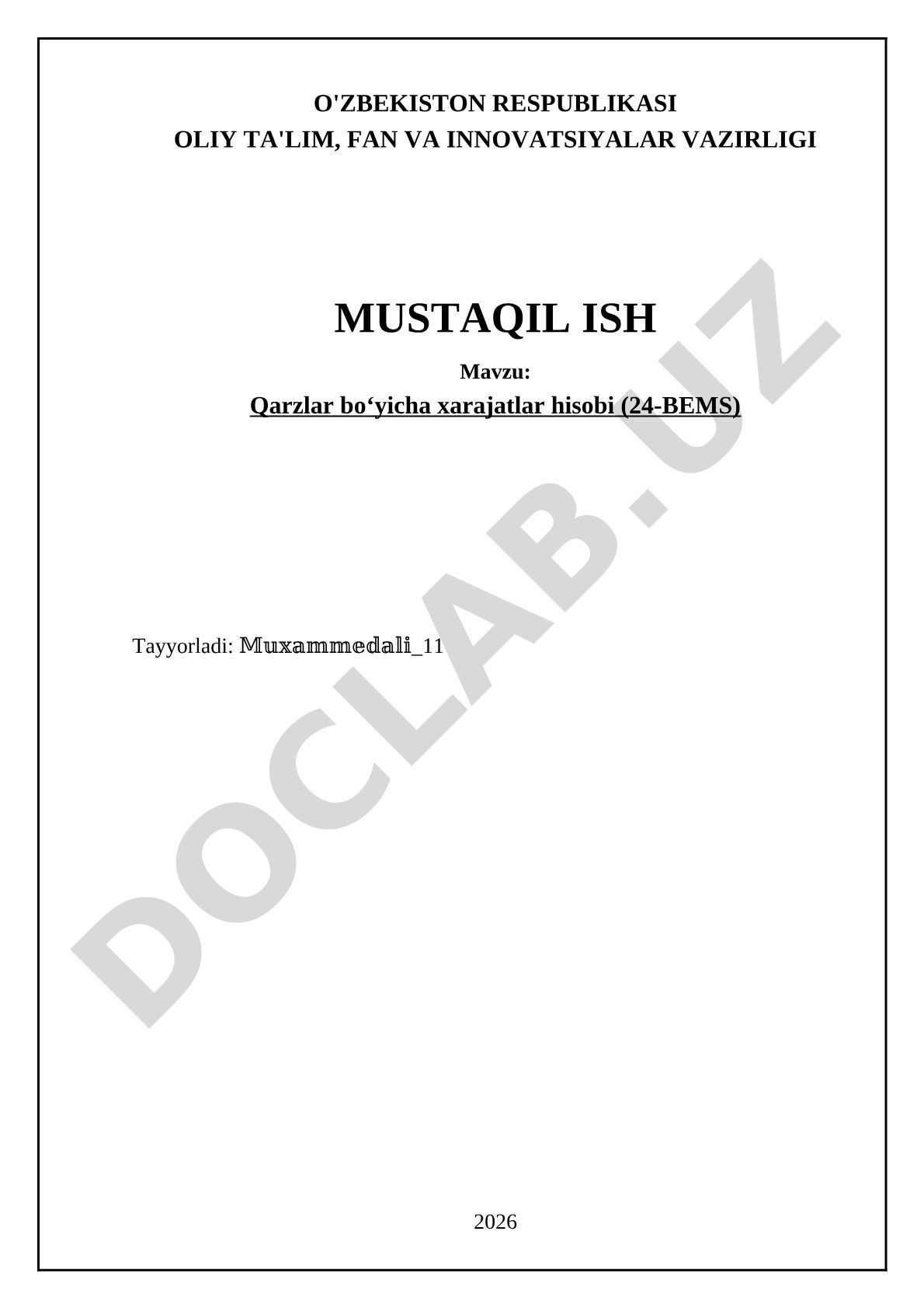 Qarzlar bo‘yicha xarajatlar hisobi (24-BEMS)