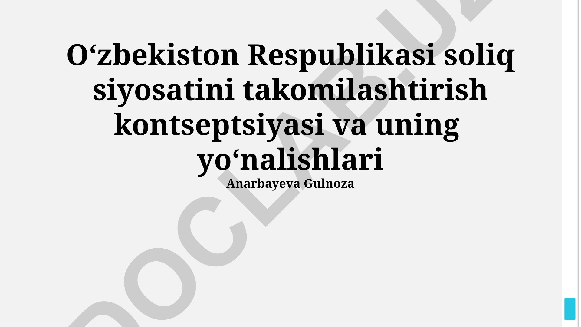 Oʻzbekiston Respublikasi soliq siyosatini takomilashtirish kontseptsiyasi va uning yoʻnalishlari