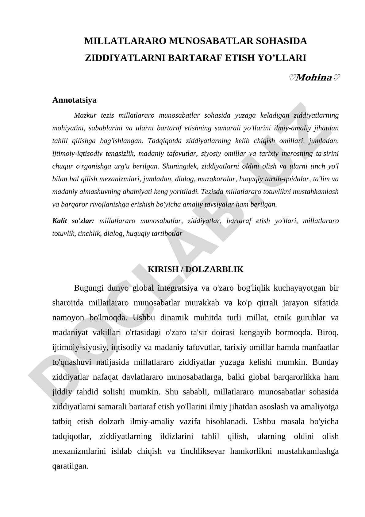Millatlararo munosabatlar sohasida ziddiyatlarni bartaraf etish yo'llari