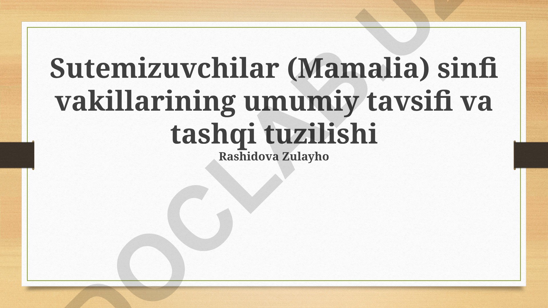 Sutemizuvchilar sinfi vakillarining umumiy tavsifi va tashqi tuzilishi