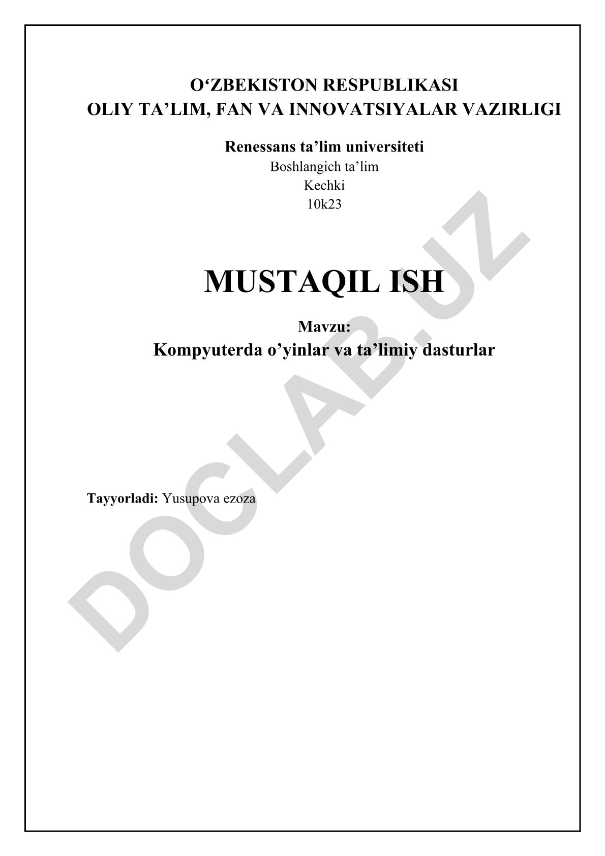Kompyuterda o’yinlar va ta’limiy dasturlar