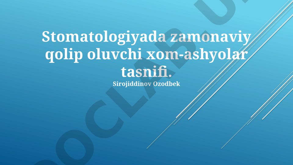 Stomatologiyada zamonaviy qolip oluvchi xom-ashyolar tasnifi