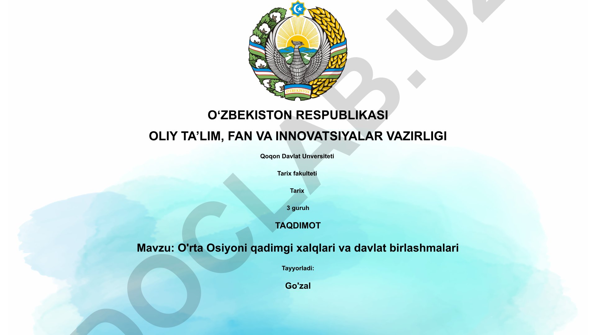 O'rta Osiyoni qadimgi xalqlari va davlat birlashmalari