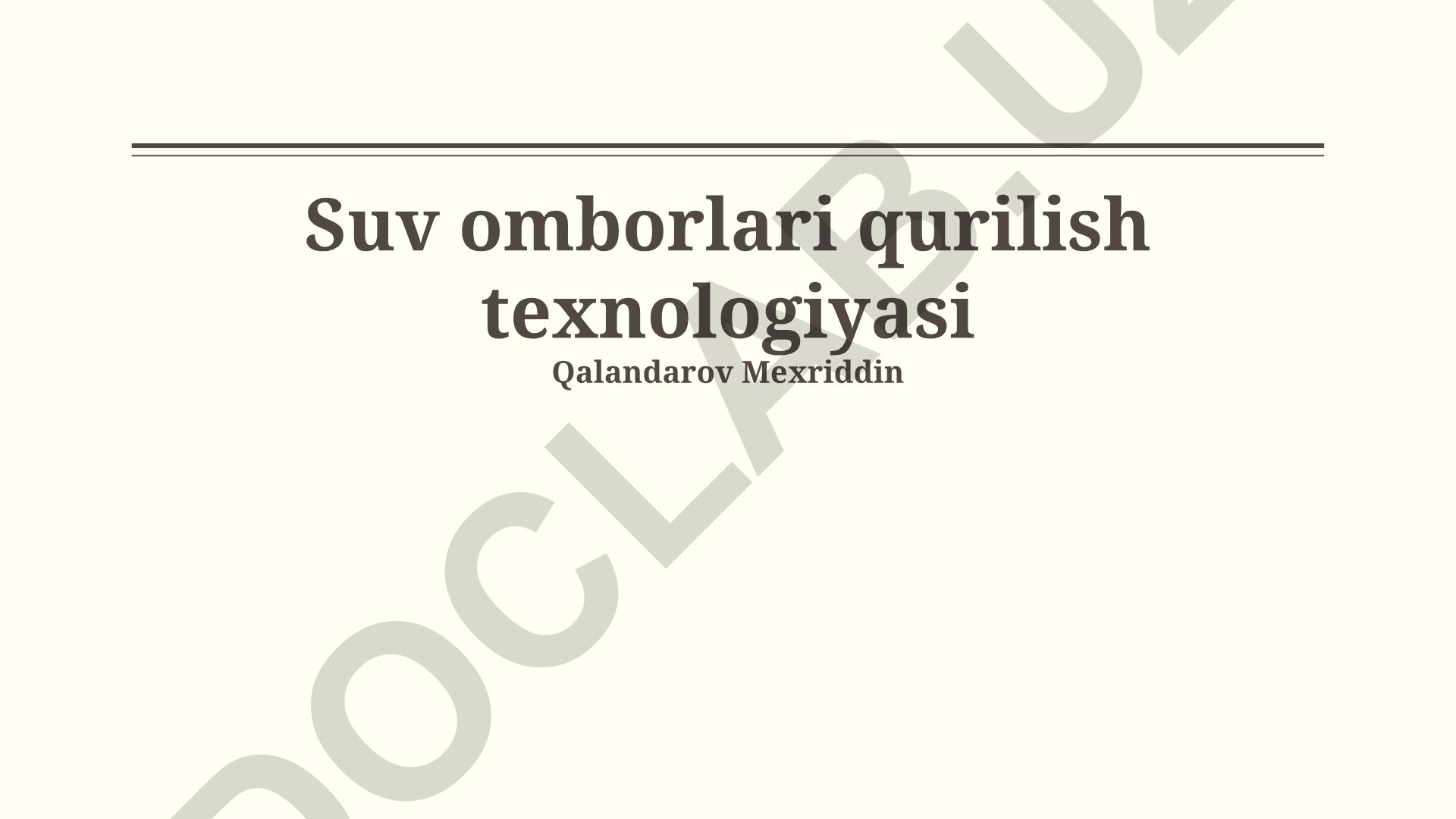 Suv omborlari qurilish texnologiyasi
