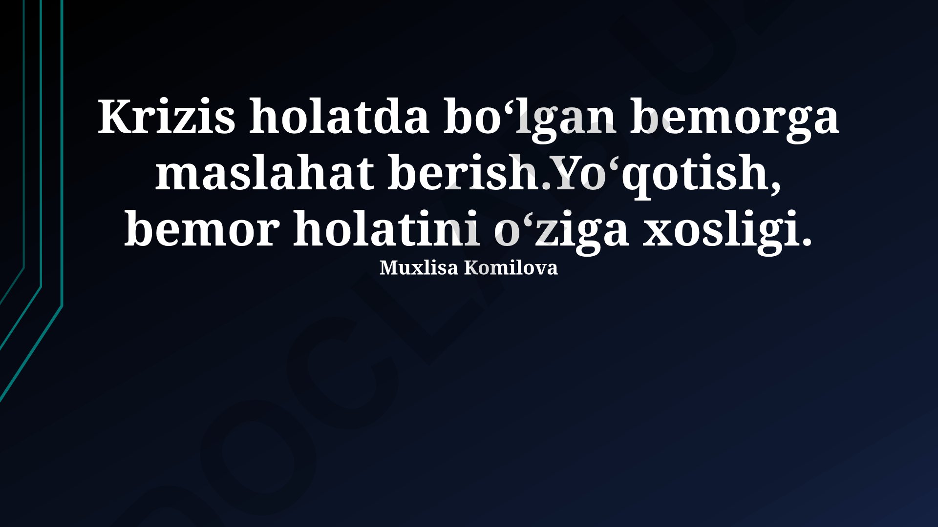 Krizis holatdagi bemorga maslahat berish va holatni baholash