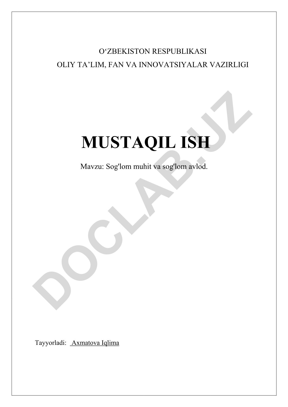 Sog'lom muhit va sog'lom avlod