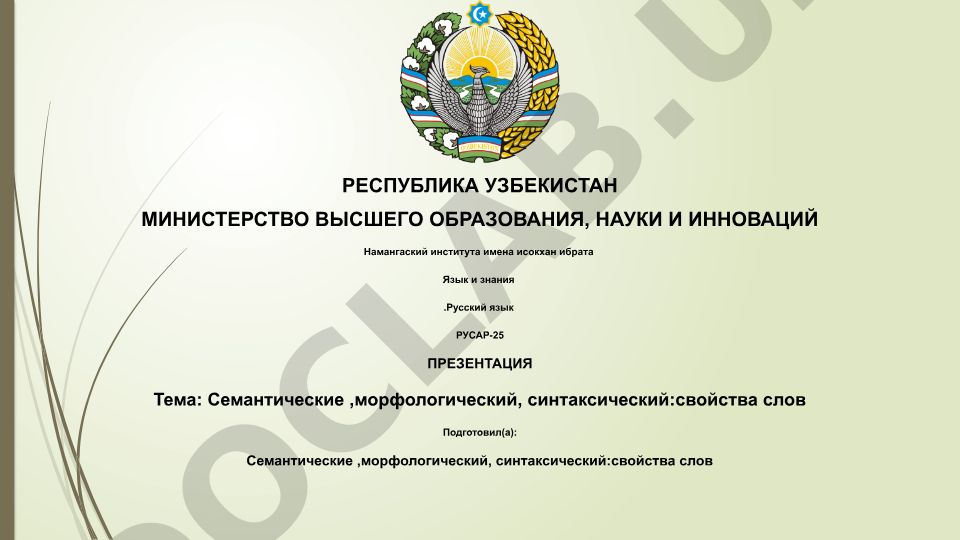Семантические, морфологические и синтаксические свойства слов