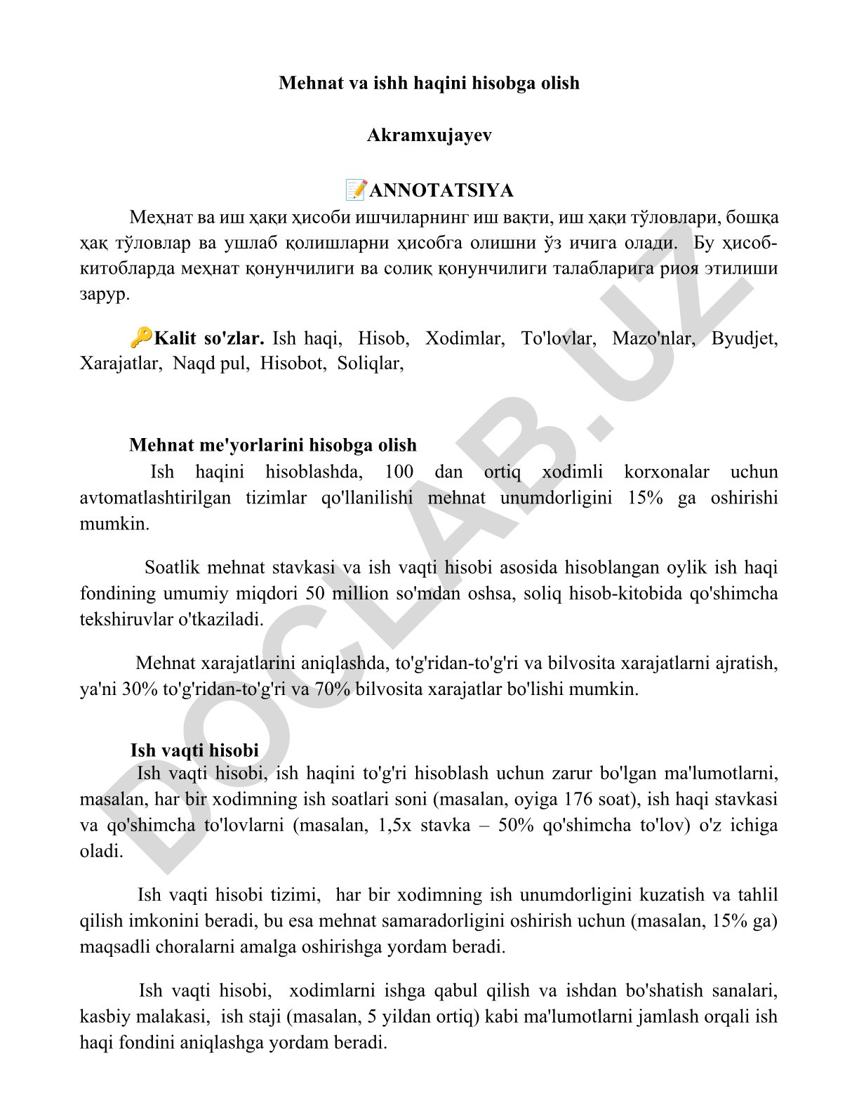 Mehnat va ish haqini hisobga olish