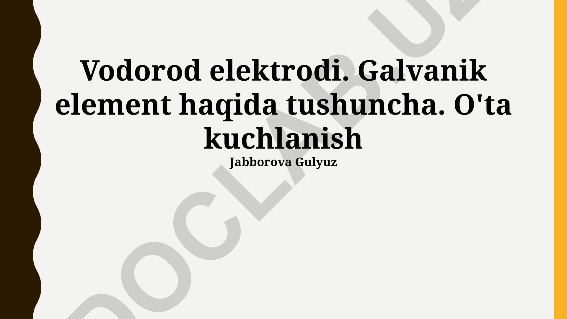 Vodorod elektrodi va galvanik elementlar haqida