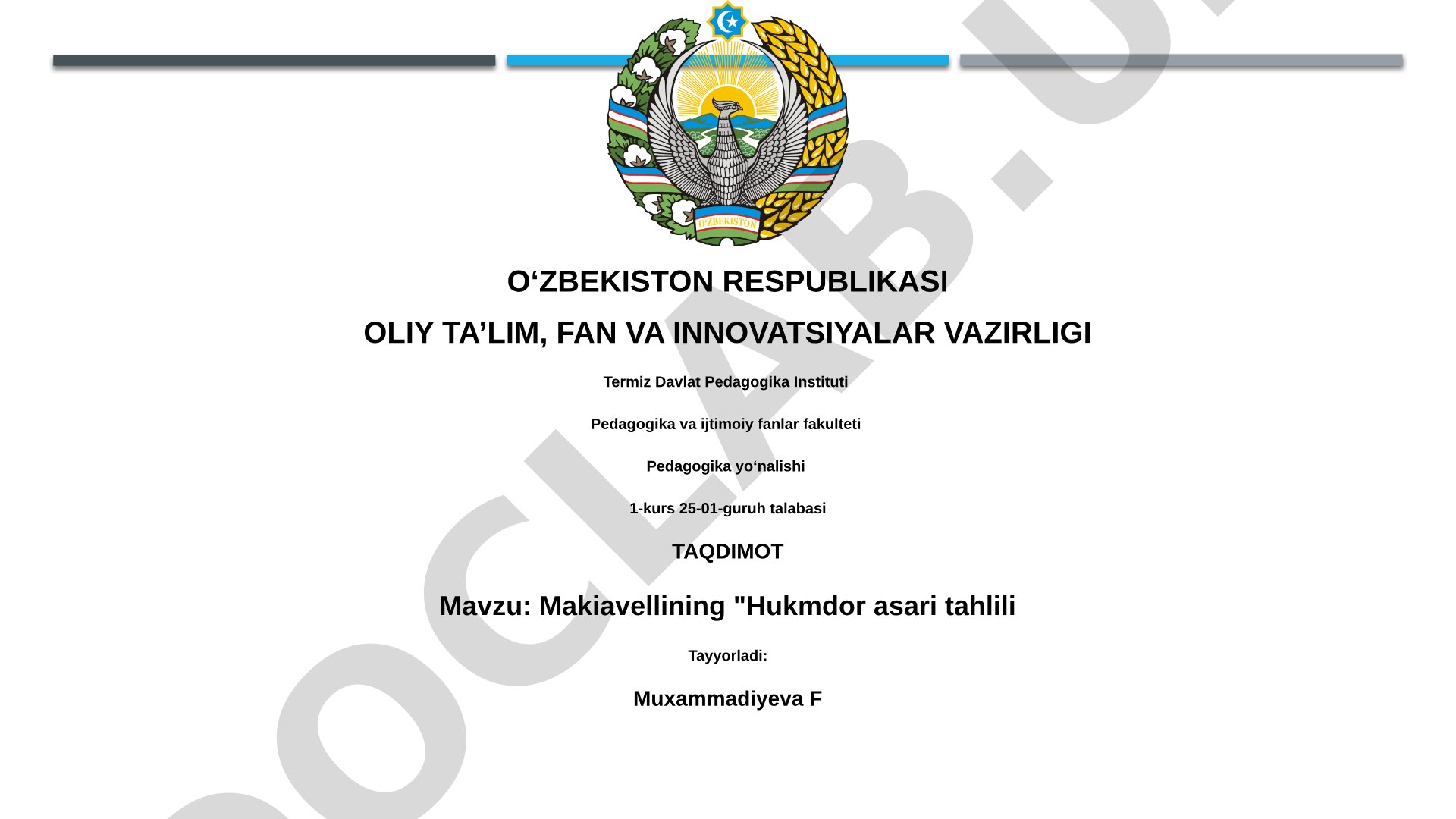 Makiavellining Hukmdor asari tahlili