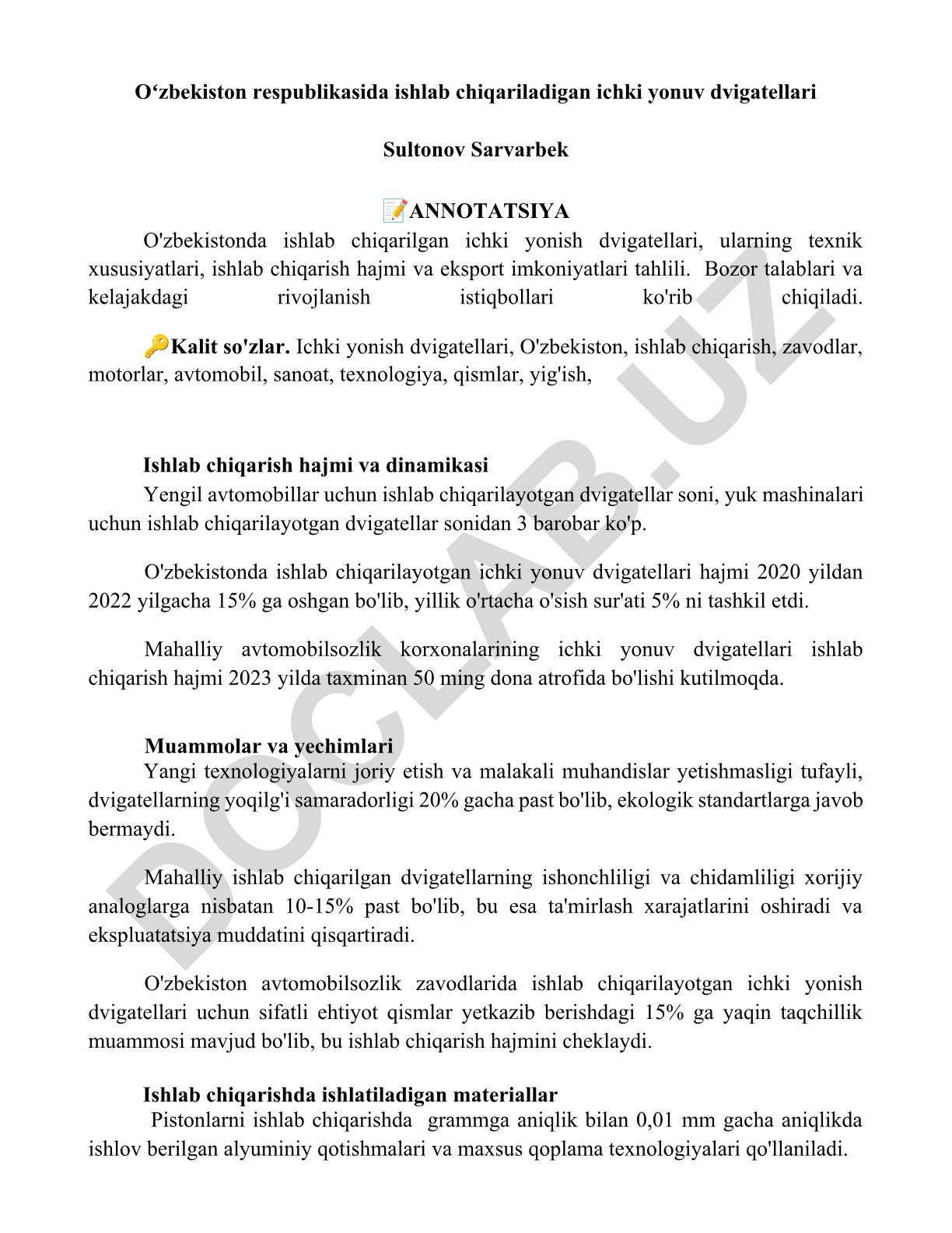 Oʻzbekistonda ishlab chiqariladigan ichki yonuv dvigatellari