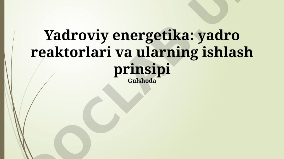 Yadroviy energetika: yadro reaktorlari va ularning ishlash prinsipi