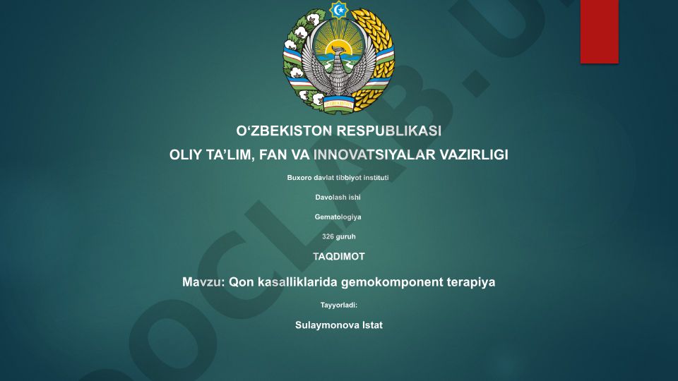 Qon kasalliklarida gemokomponent terapiya