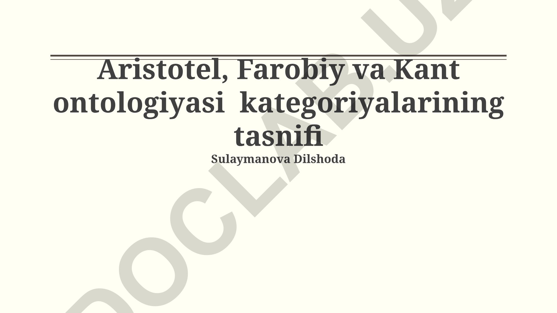 Aristotel, Farobiy va Kant ontologiyasi kategoriyalarining tasnifi