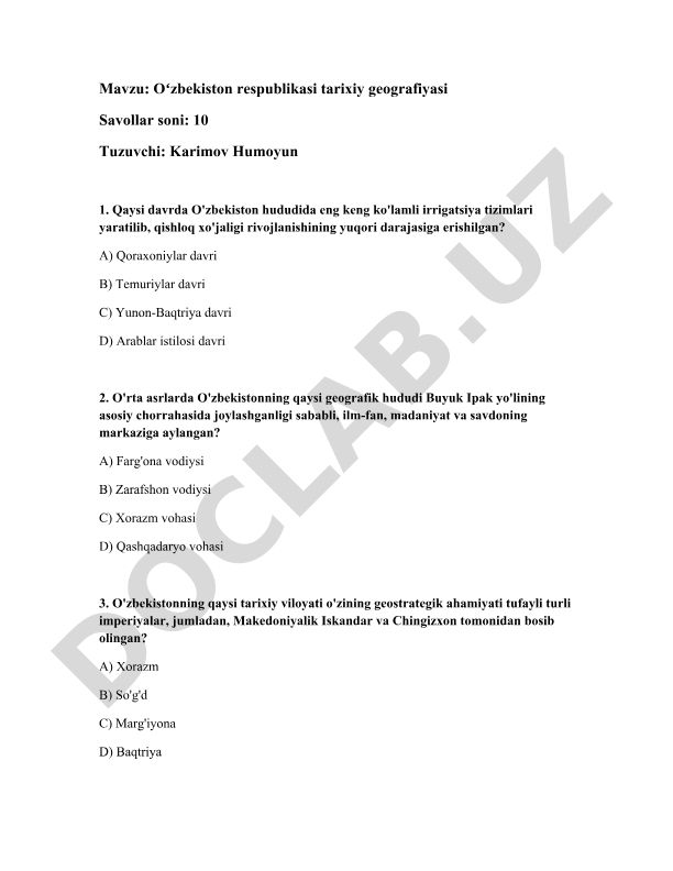 Oʻzbekiston respublikasi tarixiy geografiyasi