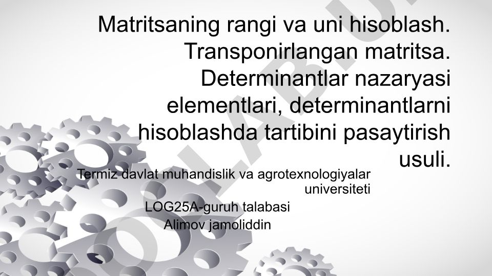 Matritsa rangi va determinantlarni hisoblash usullari