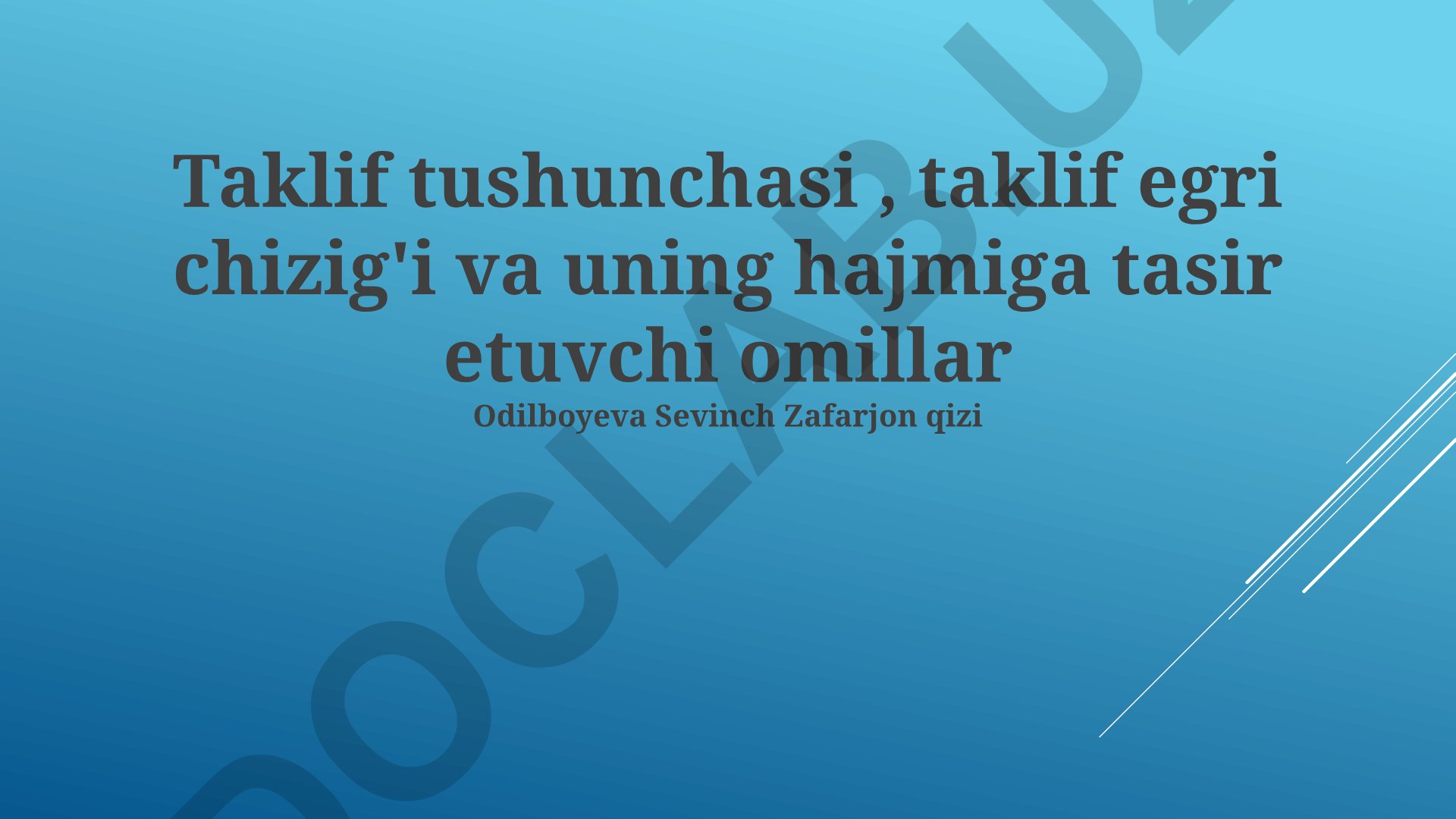 Taklif tushunchasi, taklif egri chizig'i va uning hajmiga tasir etuvchi omillar